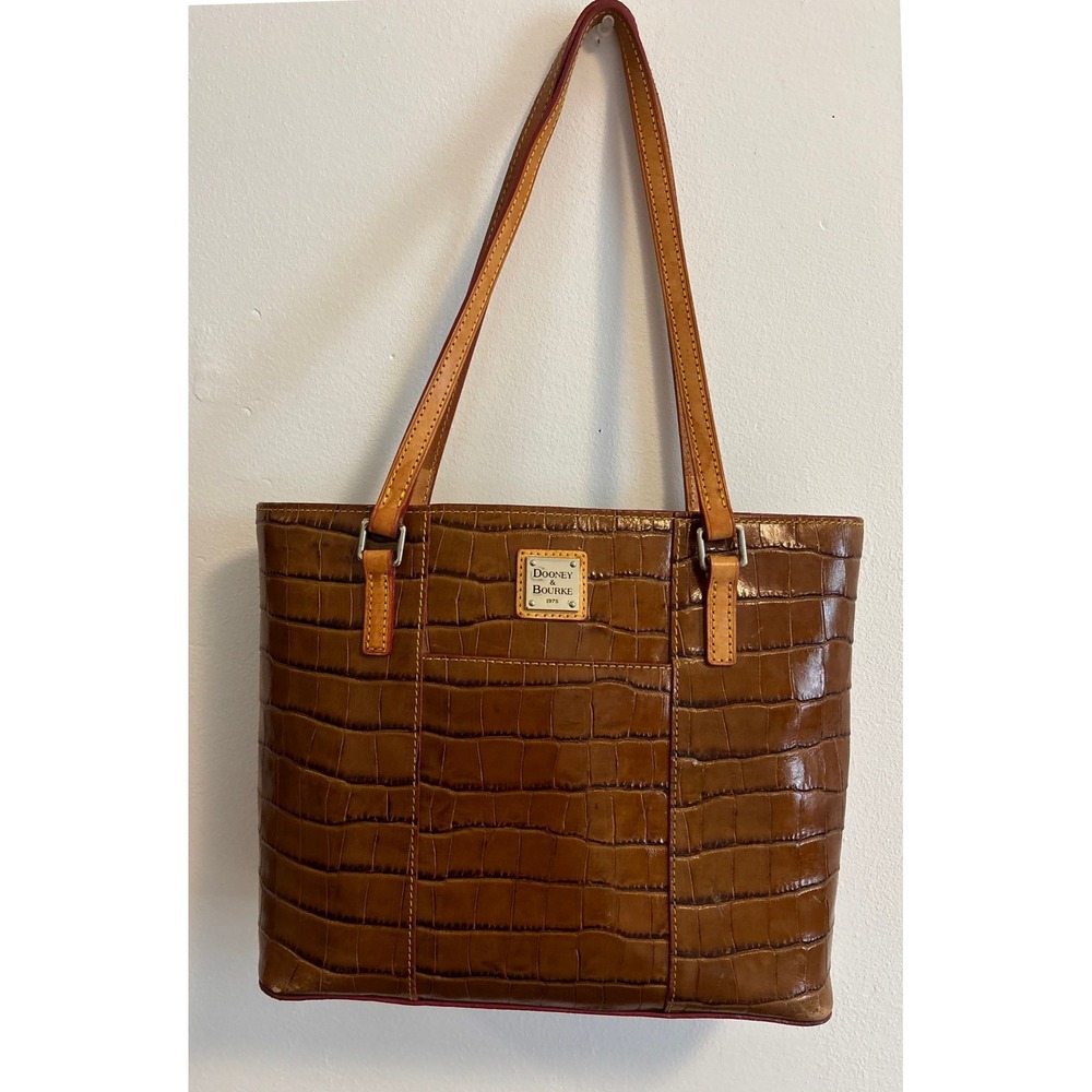Dooney & Bourke Classic Brown Croc Embossed Leather Tote Shoulder Bag J4332945